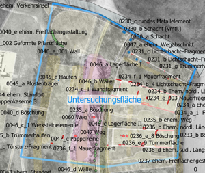 Kartierung baulicher Fragmente am Standort ehem. SS-Kasernen in der Gedenkstätte Buchenwald. 2022.